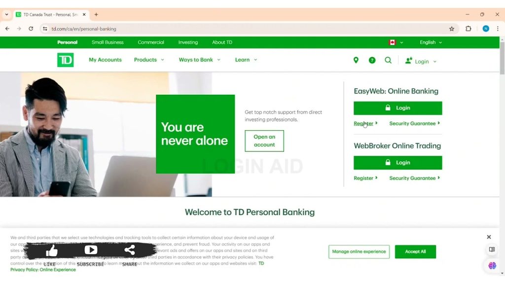 How to register for td Bank Internet Online Banking and mobile App